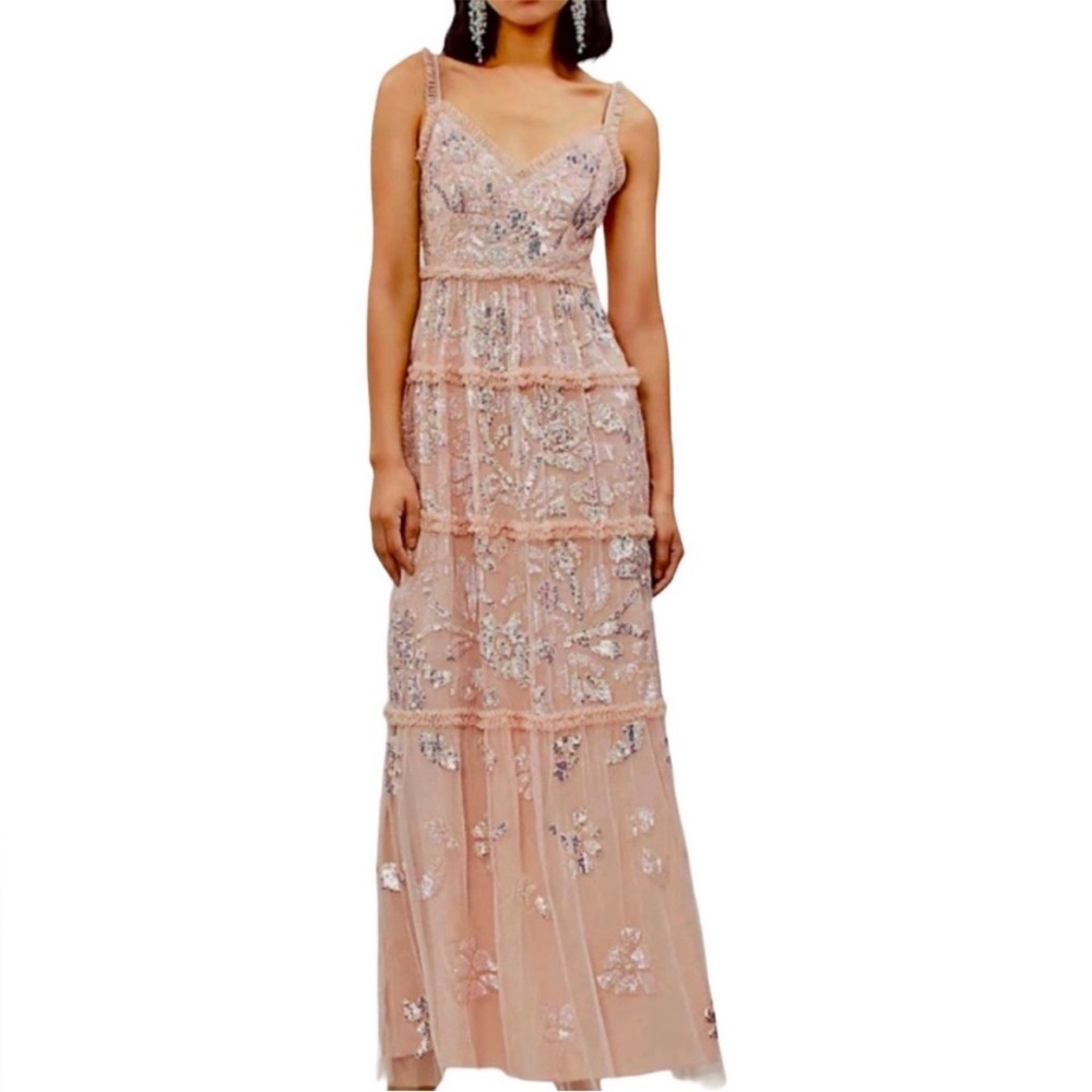 Needle & Thread × BHLDN Floral Gloss 4 S Pink Silver Sequin Formal Prom
MOB Gown